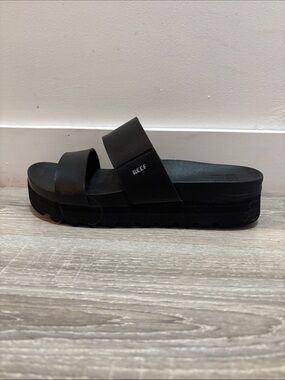 Reef Black Platform Double-Strap Slide Sandals